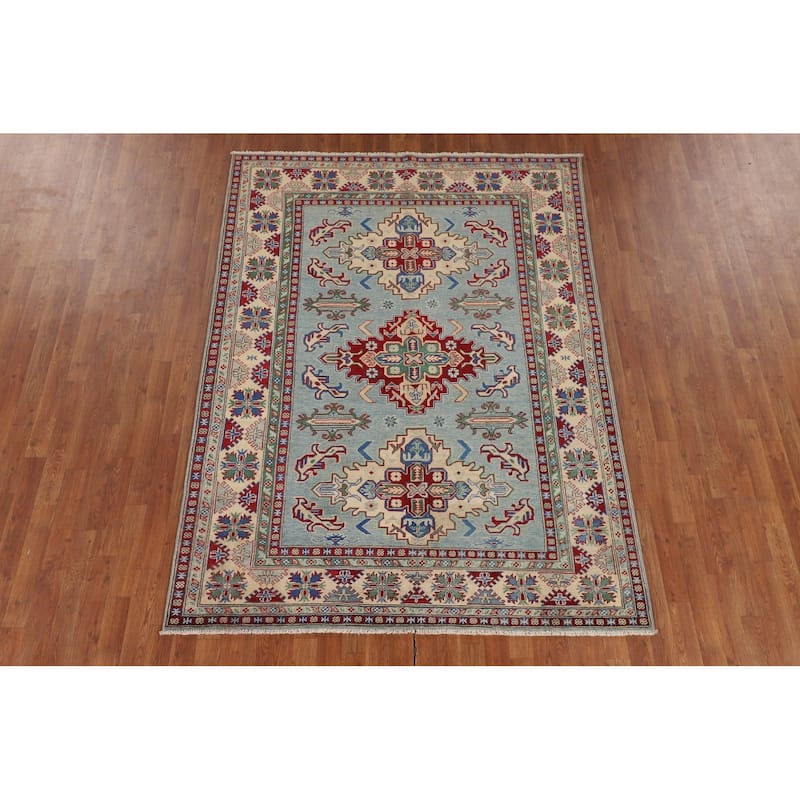 Light Blue Kazak Rug Hand-Knotted Wool Carpet - 5'8" x 7'9"