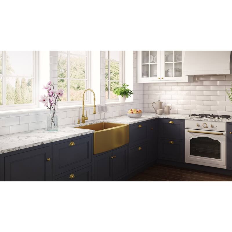 Ruvati 30-inch Apron-Front Farmhouse Kitchen Sink - Tone Matte Gold Stainless Steel Single Bowl - 8' x 11'