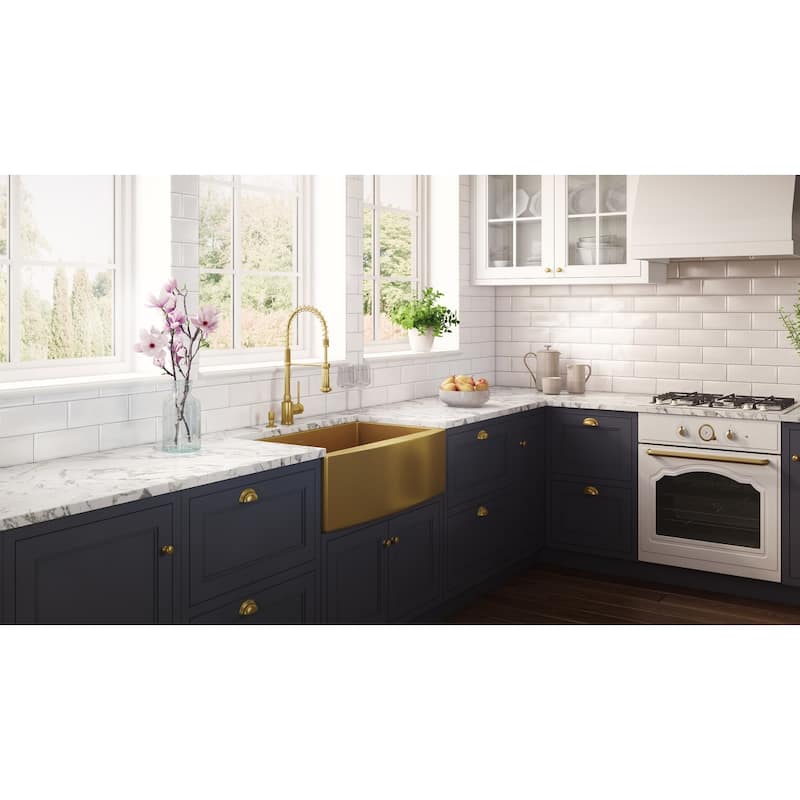Ruvati 33-inch Apron-Front Farmhouse Kitchen Sink -Tone Matte Gold Stainless Steel Single Bowl - 33" X 22" - 33" X 22"