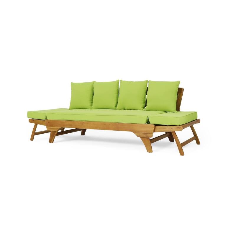 Expandable Daybed with Cushions, Outdoor Couch Acacia Wood Patio Couch with Adjustable Armrests