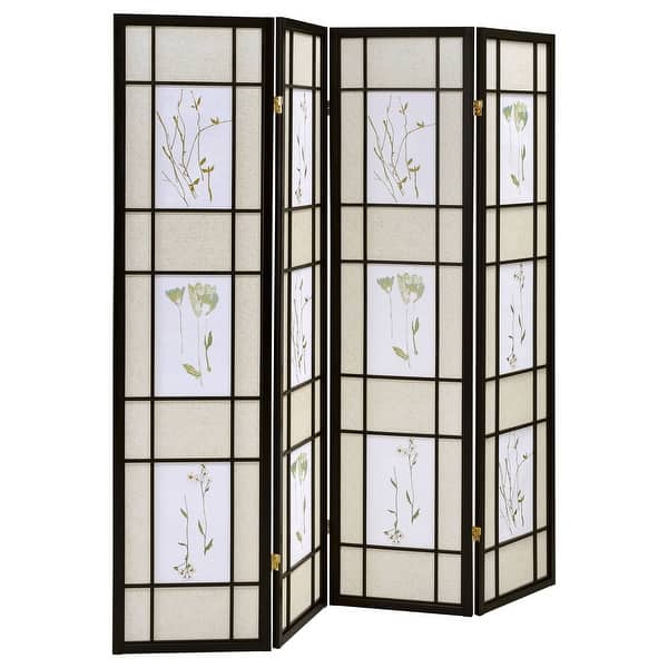 slide 2 of 7, Catabella 4-Panel Room Divider Folding Shoji Screen Floral Black