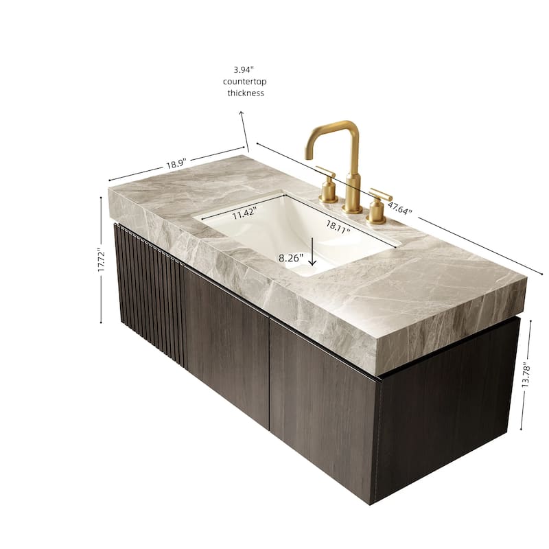 Floating Bathroom Vanity with Undermount Ceramic Basin with 3 Pre-drilled Faucet Holes