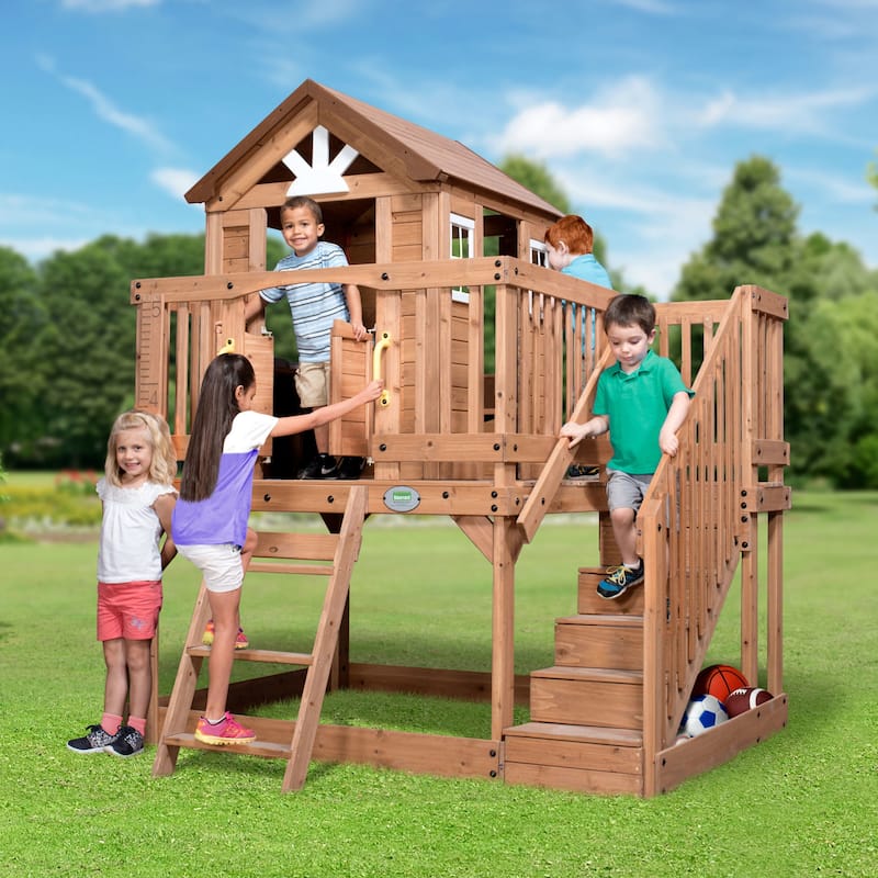 Backyard Discovery Scenic Heights Cedar Wooden Elevated Kids Playhouse - 6'5" x 6'5"
