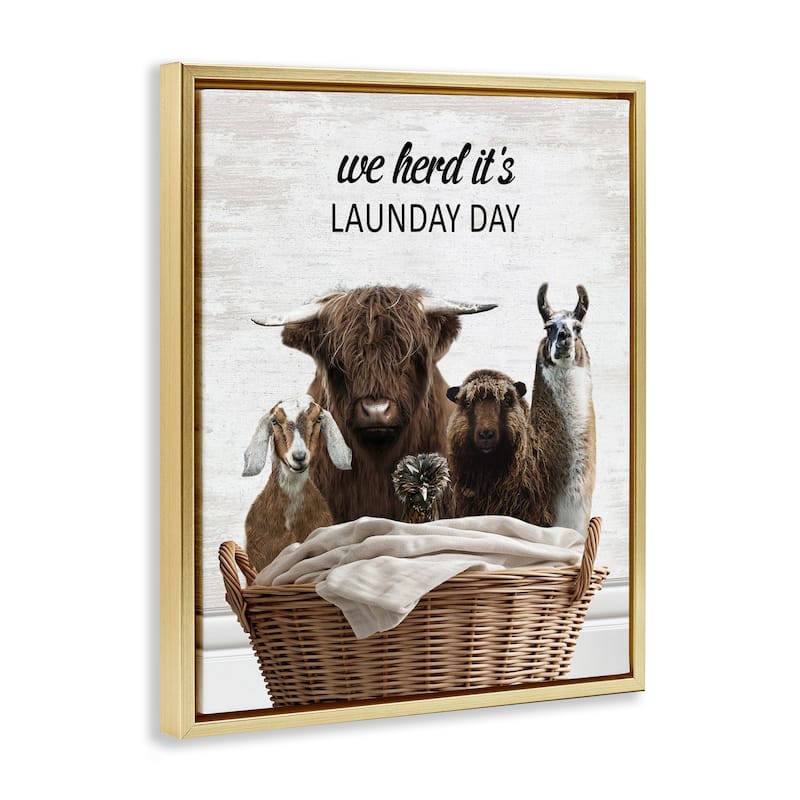 Stupell Herd It's Laundry Day Animals Framed Floater Canvas Wall Art Design By Lettered and Lined