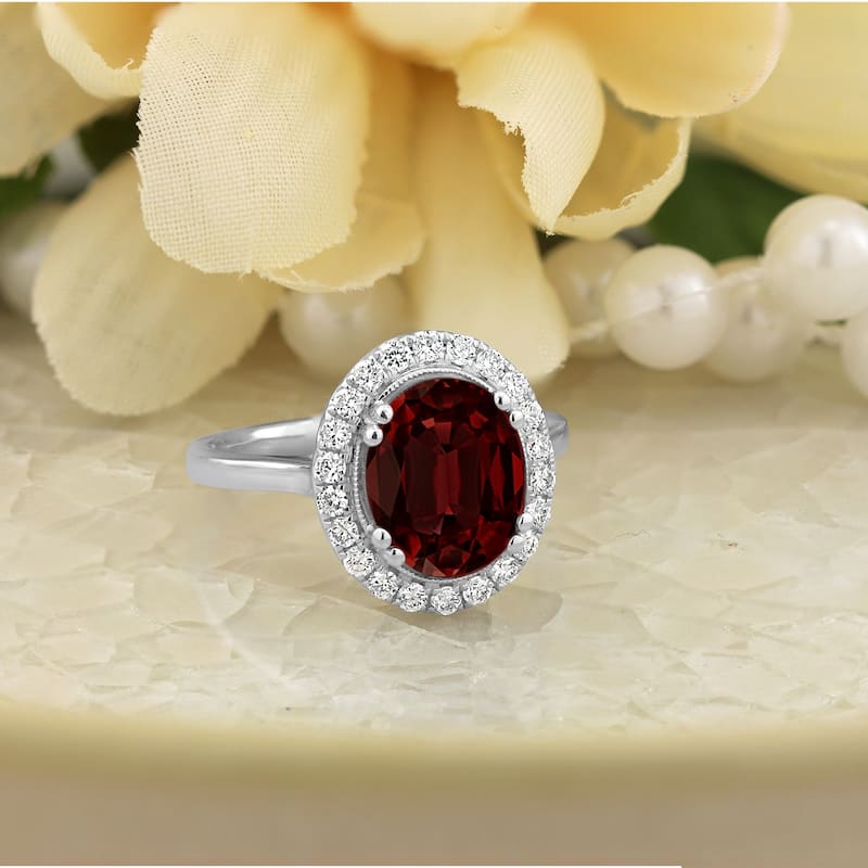 Auriya Vintage 2 5/8ct Oval Garnet and Halo Diamond Engagement Ring 1/3ctw 14k Gold