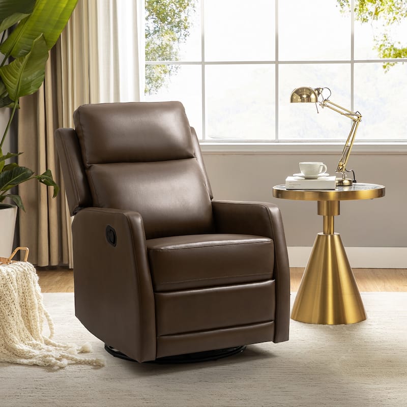 Esteban Modern Faux Leather Manual Rocking Swivel Recliner with Wingback - Chocolate