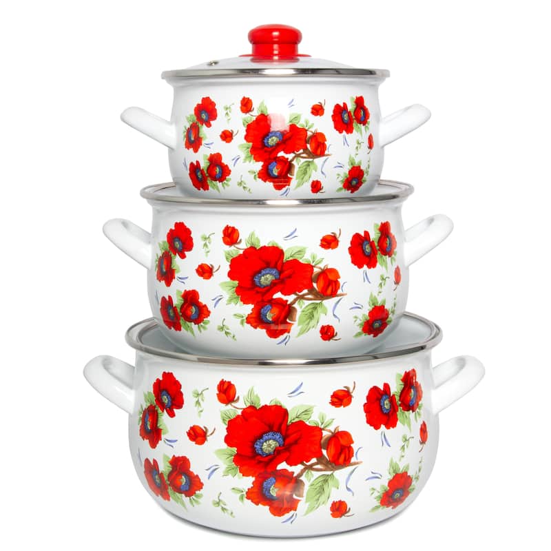STP Goods Poppies Belly Deep Enamel on Steel Casserole w/Glass Lid