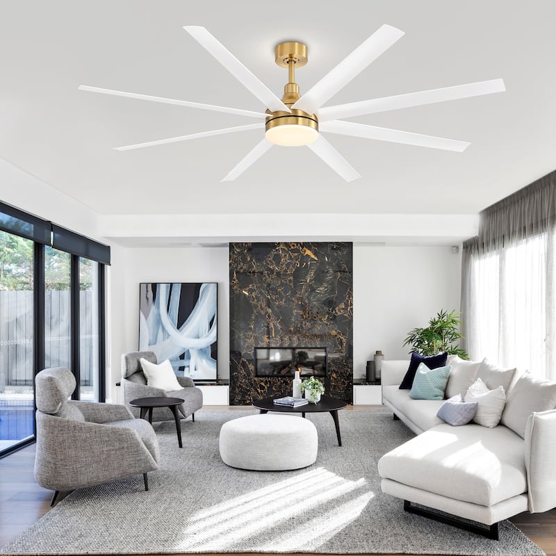 72-in Gold Large Indoor Ceiling Fan with Light Remote (8-Blade)