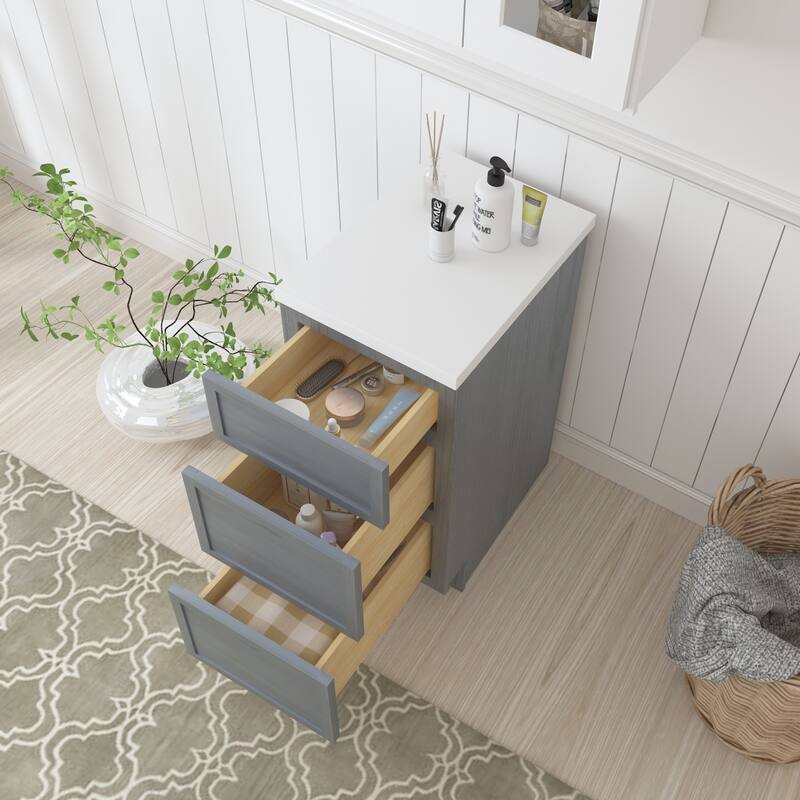 Vanity Art 15" Freestanding Single Base 3 Drawers Storage Cabinet