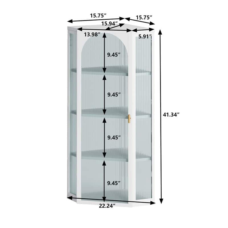White Glass Door Wall Mounted Bathroom Corner Cabinet with Featuring Four-tier Storage for Kitchen