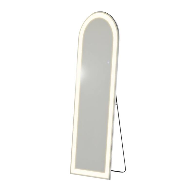HomeRoots 60" Clear Arch Lighted Freestanding and Wall Mount Frameless Full Length Mirror - 16.00 in. x 60.00 in. x 0.90 in.