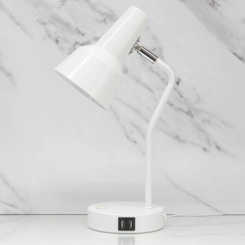 Modern Metal Gooseneck Desk Lamp with Dual USB Charging Ports Adjustable Arm Multiple Colors - 7.8" (L) x 5.2" (W) x 15.2" (H)