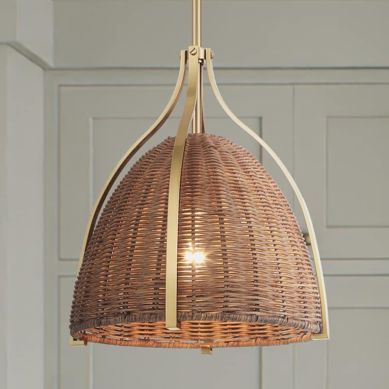 Hunter Arcelia 1-Light 12" Pendant - Modern, Contemporary, Transitional - Kitchen, Island, Dining Room, Entry. - Alturas Gold-Rattan.