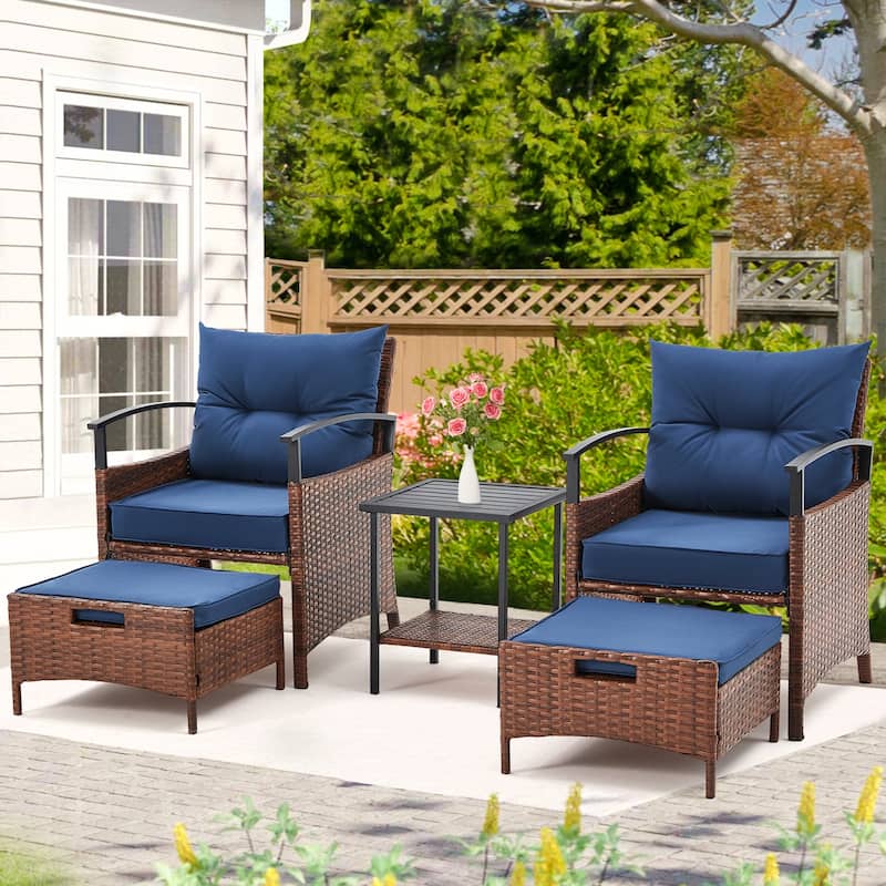 AVAWING 5-Piece Patio Furniture Set Wicker Conversation Set with Coffee Table and Ottoman