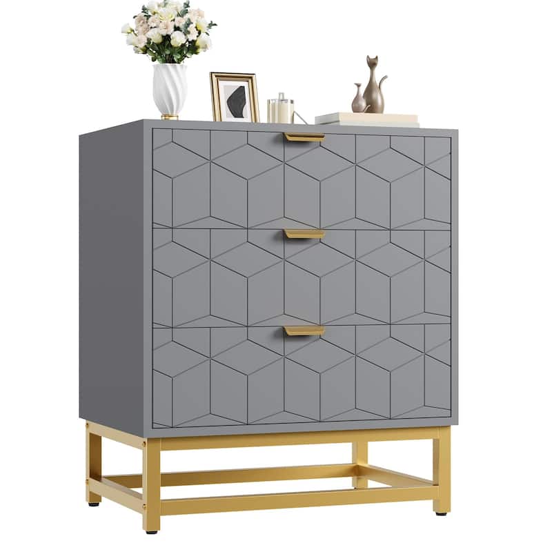 3 Drawer Dresser with Metal Legs, Wood Storage Chest for Bedroom, Living Room, Hallway, Wide Organizer