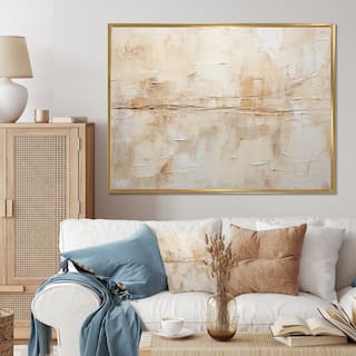 Designart "Beige And White Timeless Minimalism" Abstract Painting Framed Canvas Art Print