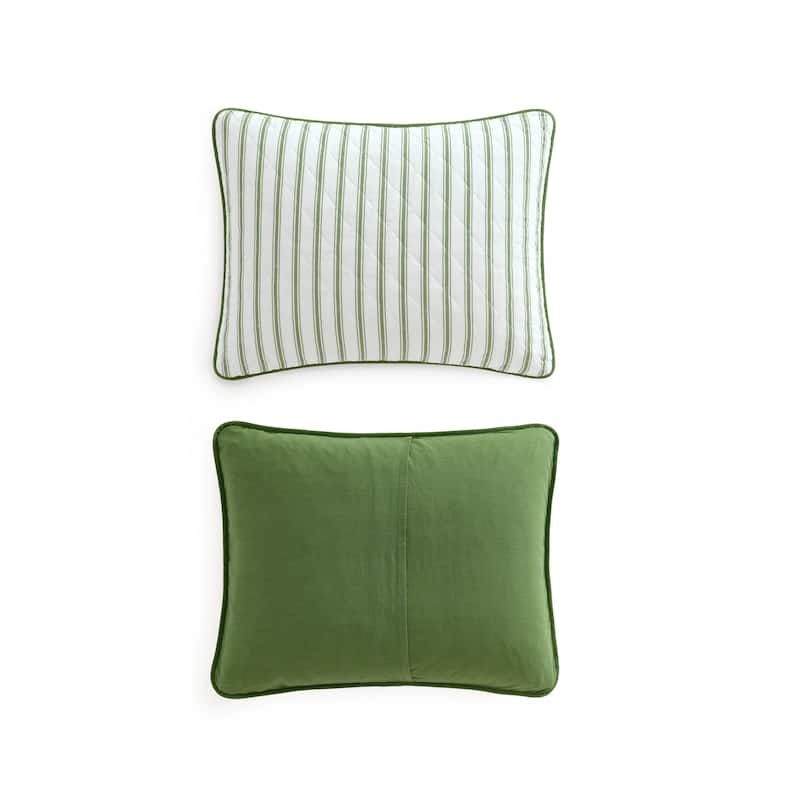 Martha Stewart Ticking Stripe Cotton Reversible Green Quilt Set