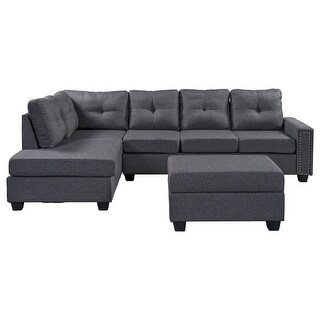 Linen Fabric Reversible Sectional Sofa Set L-shape Convertible Couch ...