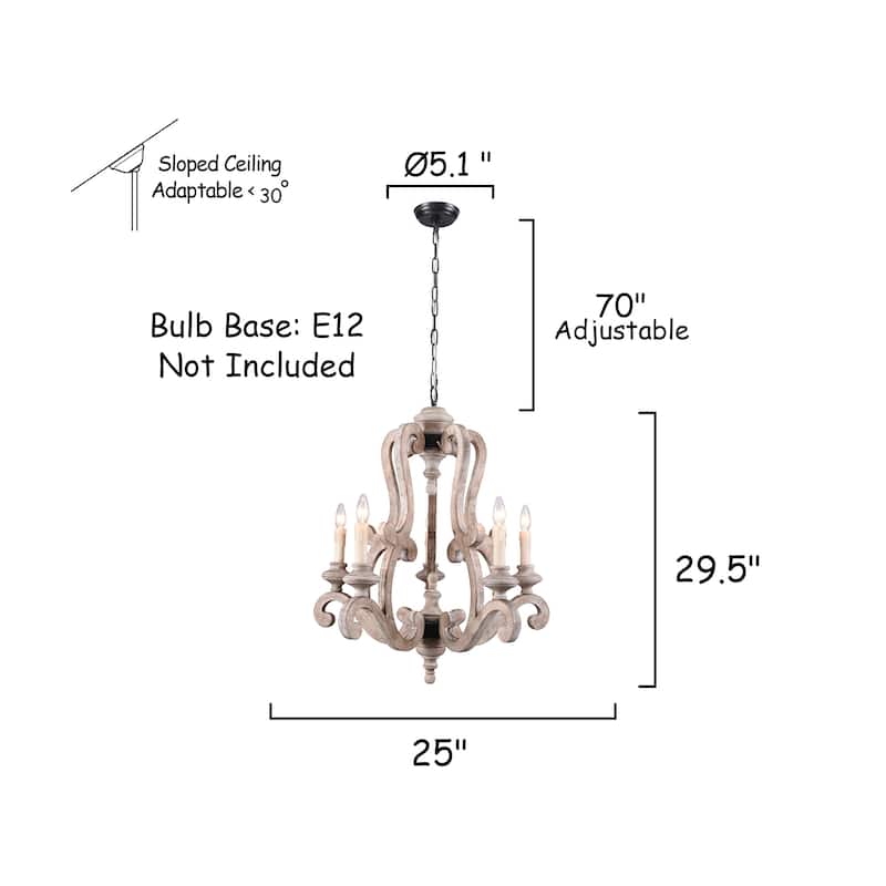 Oaks Aura French Country 5-Light Wood Rustic Pendant Ceiling Light ,Farmhouse Shabby Chic Candle Chandelier