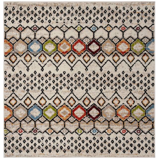 SAFAVIEH Amsterdam Bridget Moroccan Boho Rug - 5'1" x 5'1" Square - Ivory/Multi