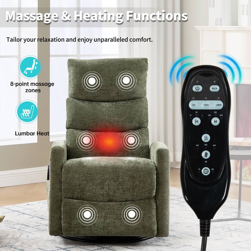 Heat Massage Manual Recliner Chair with Rocker and Swivel in Fabric for Living Room
