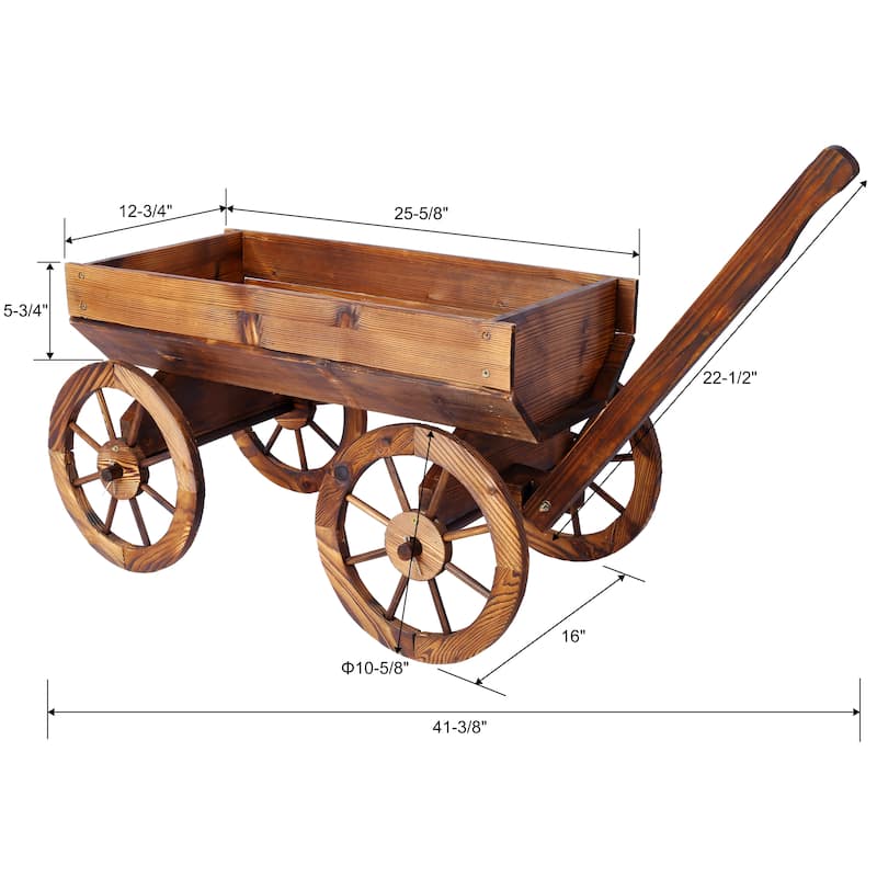 41.4 in. Brown Wood Wagon Outdoor Flower Planter Pot with Wheels for Garden Decor