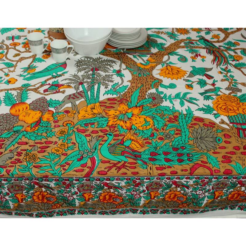 Vibrant Cotton Floral Tree Of Life Tablecloth Collection