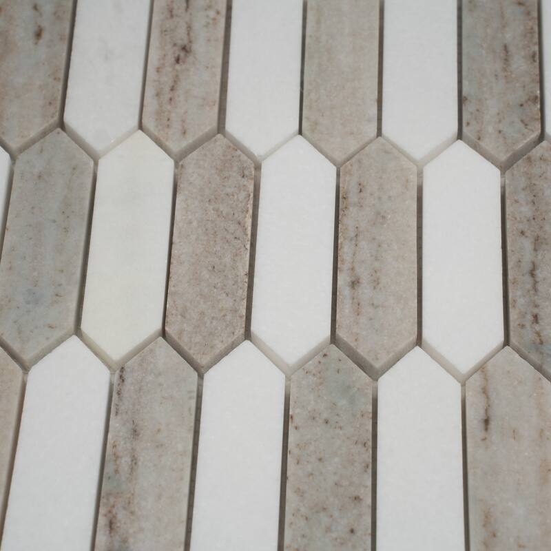 Mirage 12x12 Warm Beige White Marble Mosaic Picket Wall and Floor Tile (5.3 sq ft/case) - 5 Pack