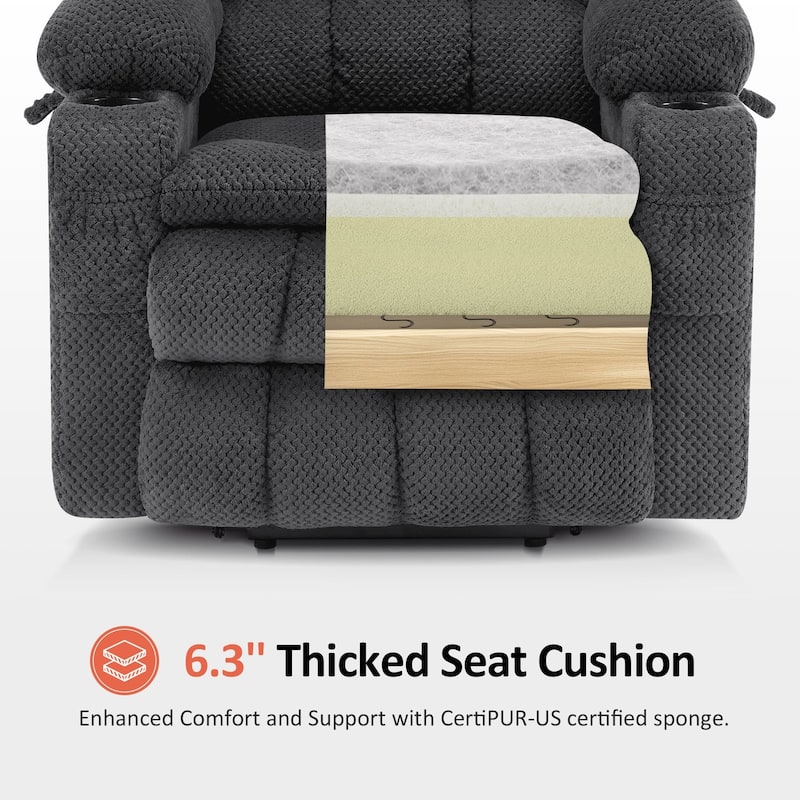 MCombo Medium Dual Motor Power Lift Recliner Chair Infinite Position, Massage and Heat, Extended Footrest, Fabric 7890