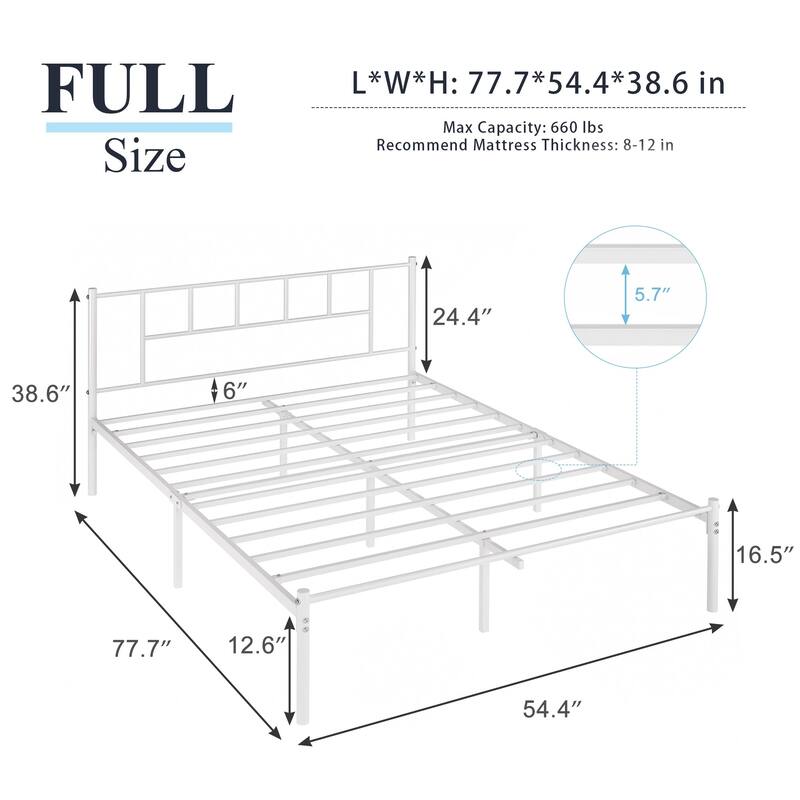 VECELO Victorian Style 14 Inch Metal Platform Bed Frame with Headboard, Heavy Duty Steel Slat Support, No Box Spring Needed