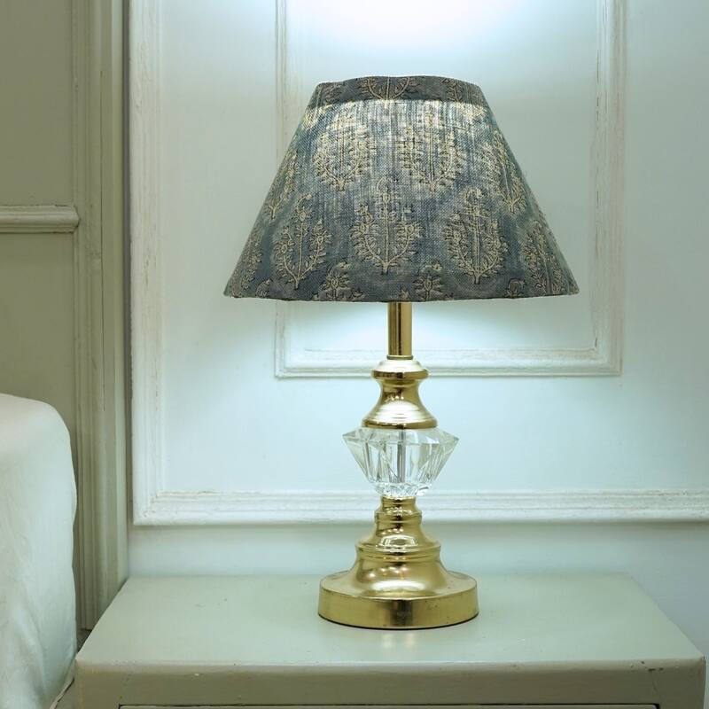 Fabdivine Neel Gagan Handmade Thick Linen Decorative Floral Block Print Lampshade - Indian Table Lamp for Living Room Décor