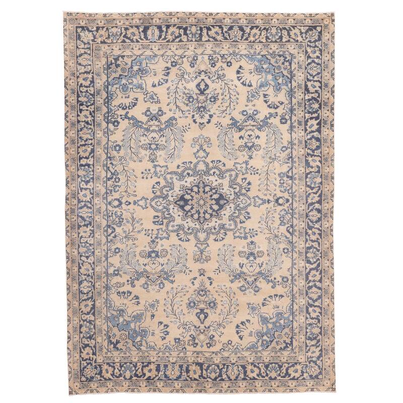 ECARPETGALLERY Hand-knotted Antalya Vintage Beige Wool Rug - 6'9 x 9'5