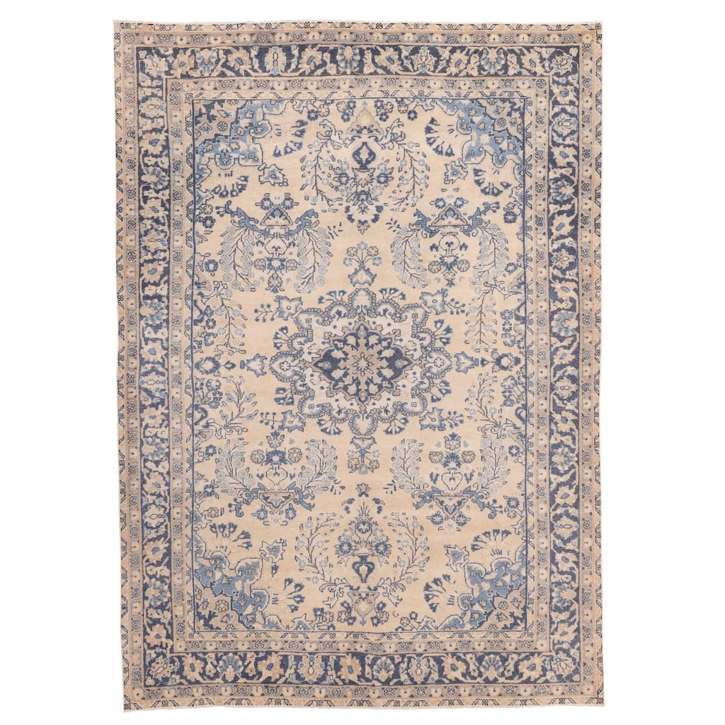 ECARPETGALLERY Hand-knotted Antalya Vintage Beige Wool Rug - 6'9 x 9'5
