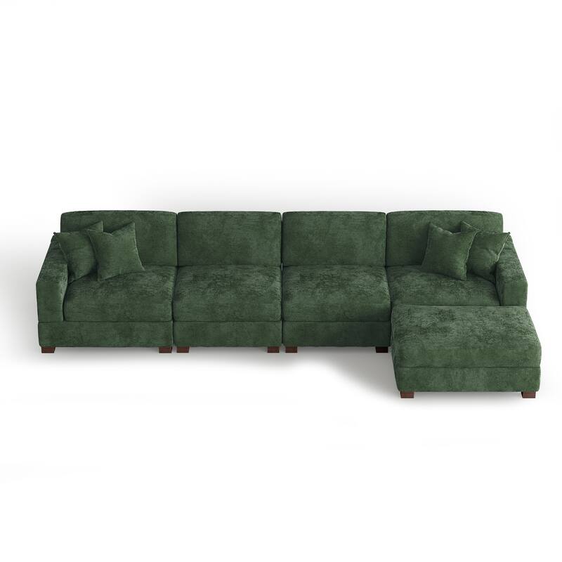 Oversized Chenille Modular Sectional Sofa Living Room Set with Ottoman