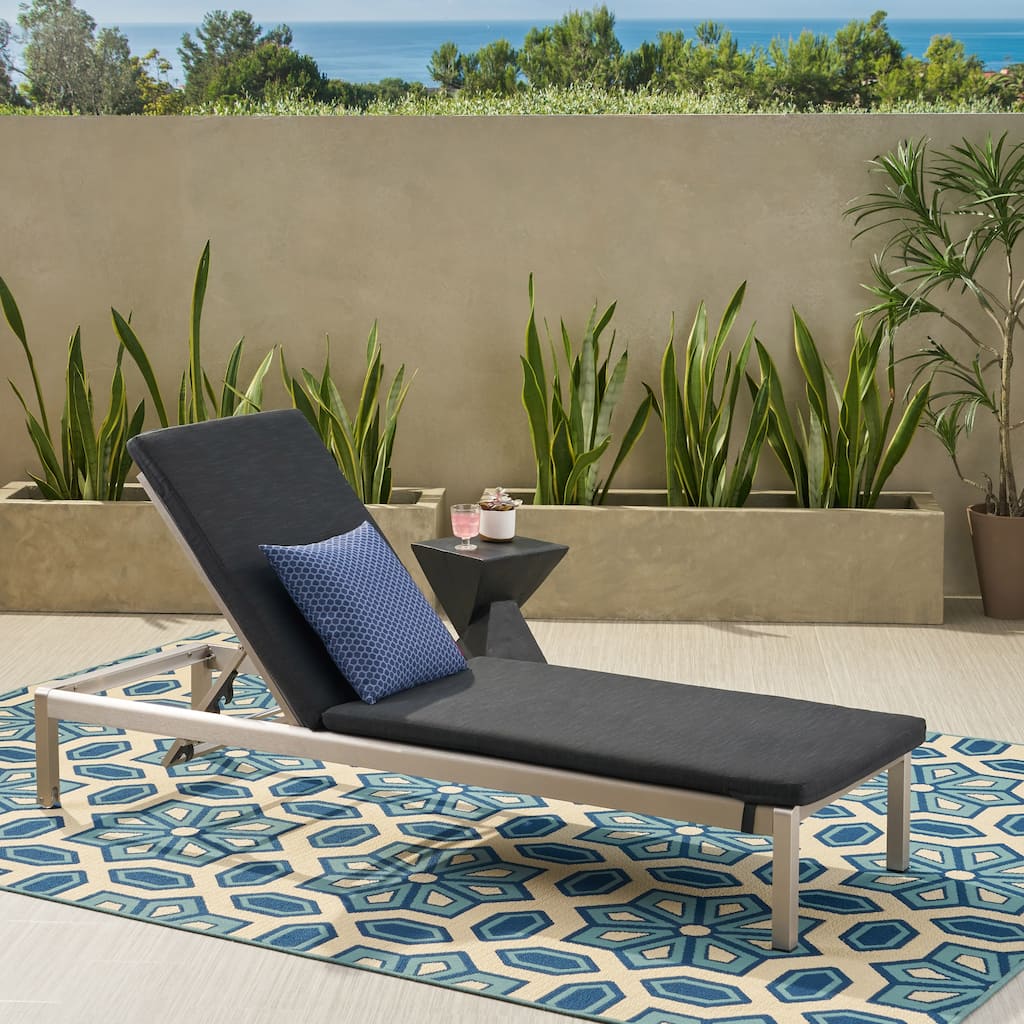 Cape Coral Outdoor Mesh and Aluminum Chaise Lounge with Cushion by Christopher Knight Home