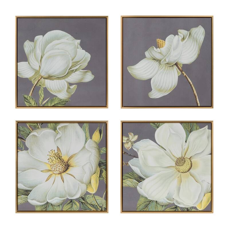 Set of 4 White and Gold Botanical Wall Art Prints, Home Decor