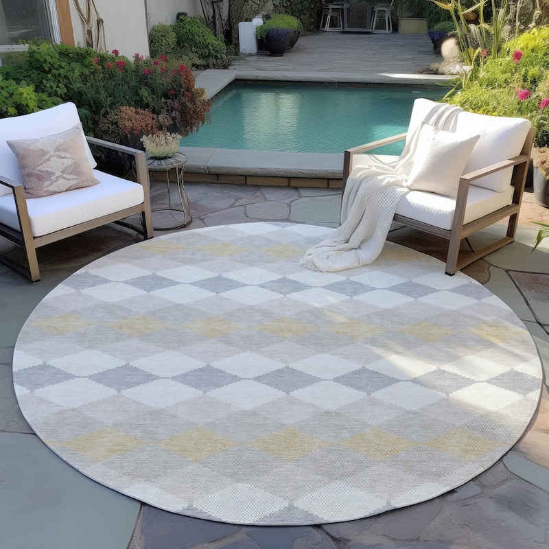 Machine Washable Indoor/ Outdoor Modern Mosaic Chantille Rug - Ivory - 8' x 8'