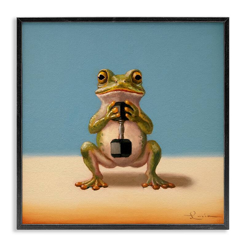 Stupell Frog Lifting Weights Framed Giclee Art Design By Lucia Heffernan - 24 x 24 - Black