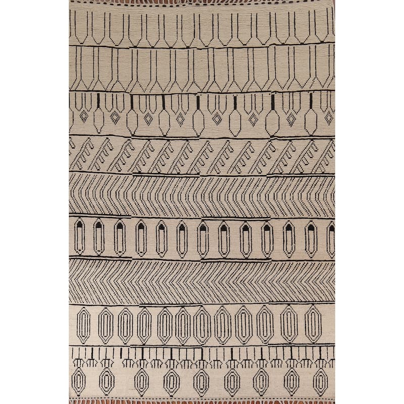 Geometric Moroccan Area Rug Handmade Wool Carpet - 7'10" x 11'1"