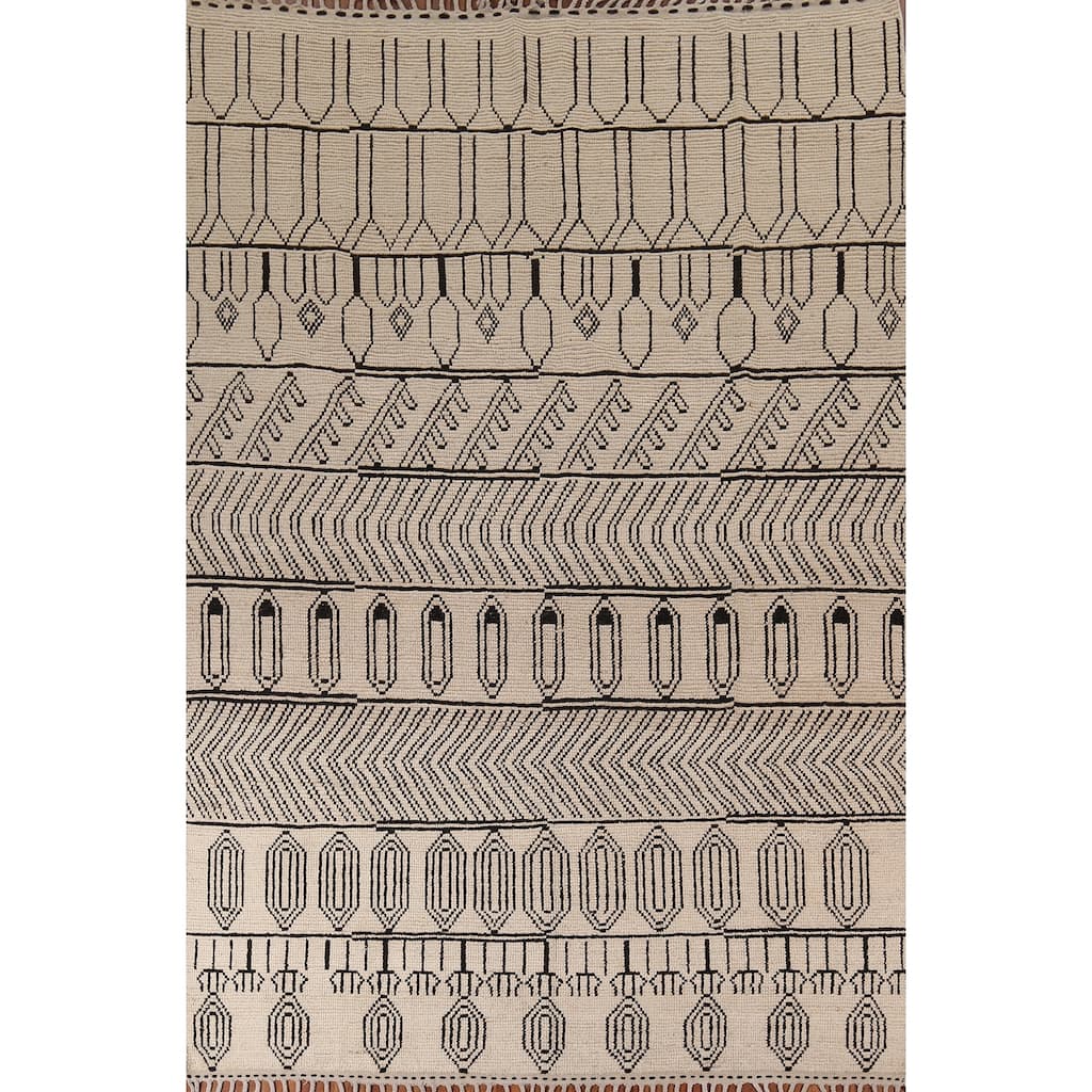 Geometric Moroccan Area Rug Handmade Wool Carpet - 7'10" x 11'1"