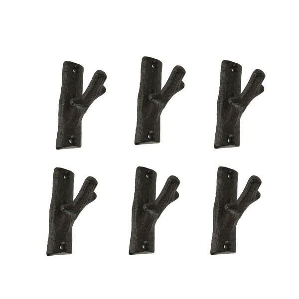 Brown Cast Iron Rustic Tree Branch Wall Hook Set of 6 Small - 3.25 X 2.5 X 1 inches