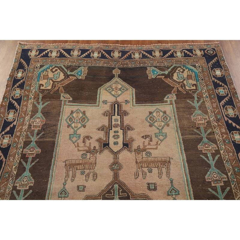 Geometric Ardebil Persian Antique Area Rug Handmade Wool Carpet - 4'8" x 10'4"