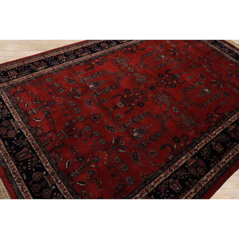 6'2''x9'1'' Hand Knotted Wool Burgundy Sarouk 200 KPSI Plush Pile Rug - 6' 2'' x 9' 1''