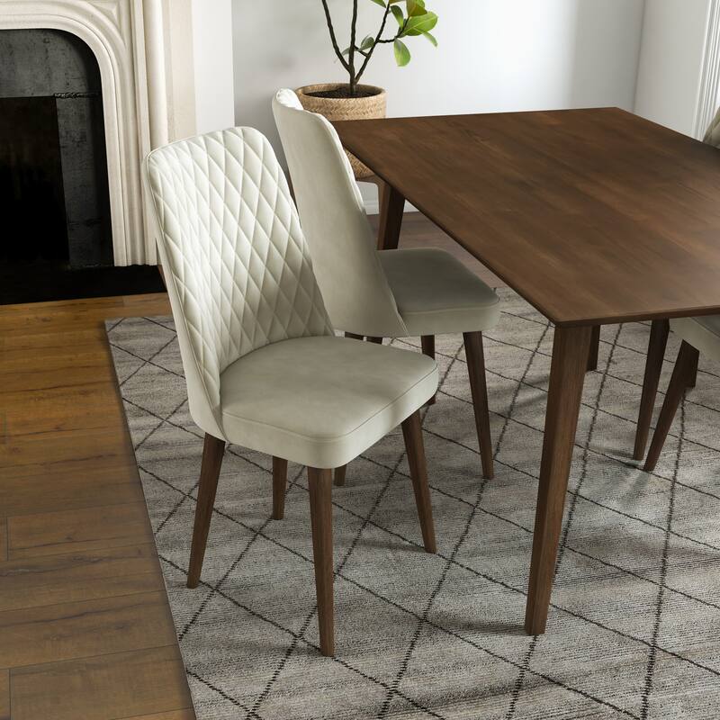 Armantos 5-Piece Mid-Century Dining Set w/ 4 Velvet Dining Chairs in Beige