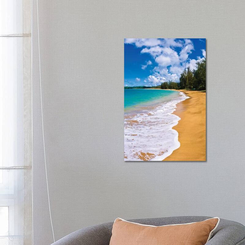 iCanvas "Empty beach and blue Pacific waters on Hanalei Bay, Island of Kauai, Hawaii, USA" by Russ Bishop Canvas Print - 26x18x1.5