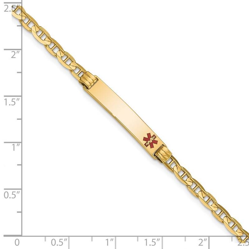 Curata 6mm 14k Engravable Medical Red Enamel Nautical Ship Mariner Anchor Link ID Bracelet
