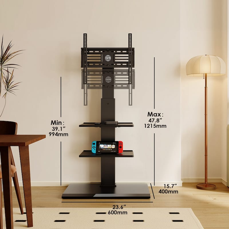 FITUEYES Modern Floor Metal Base TV Stands for 26-65 inch TVs,with Two Shelves