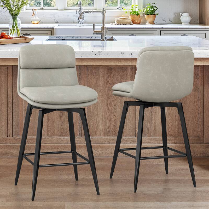 360°Swivel Bar Stools Set of 2/3/4, 26" H Seat Height with, Faux Leather Barstool for Kitchen Island and Home Bar Brown - Grey - Set of 2