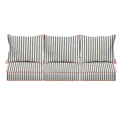 Blue White Stripe with Melon Pillow Indoor/Outdoor Corded Sofa Set - 25 in x 69 in x 27 in