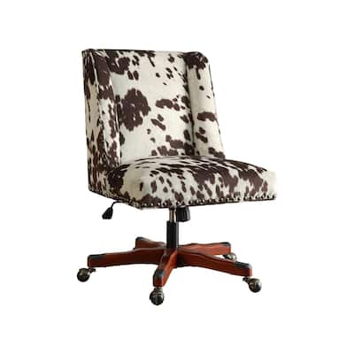 Mid-Century Office Chair - Modern Desk Chair with Wood Base & Cow Print Fabric